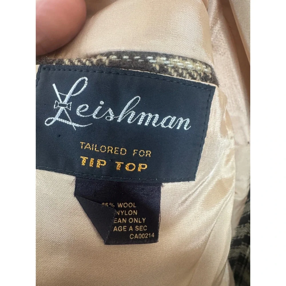 Vintage 70s Tip Top Wool Blend Plaid Blazer Sport Coat Brown Cream 44 Reg
